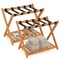 Folding Luggage Rack 2-Tier Wooden Suitcase Stand Acacia Wood Oak Finish with Nylon Straps